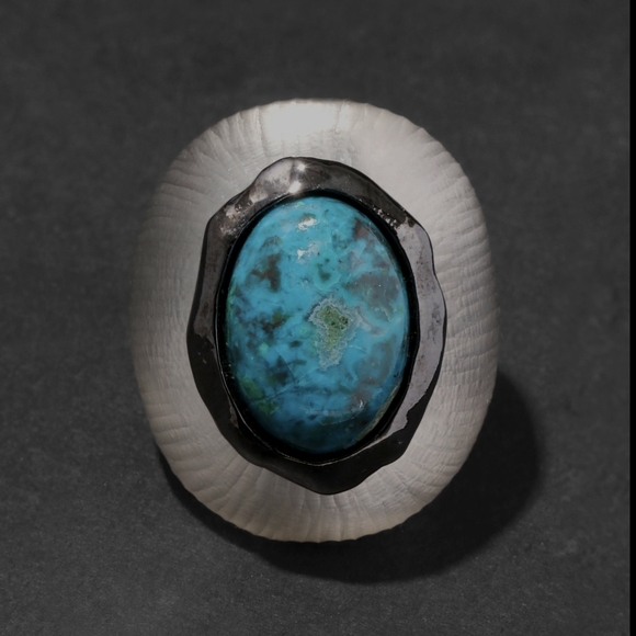 Alexis Bittar Jewelry - RARE ARCHIVE Authentic Alexis Bittar Molten Bezel Turquoise Lucite Ring